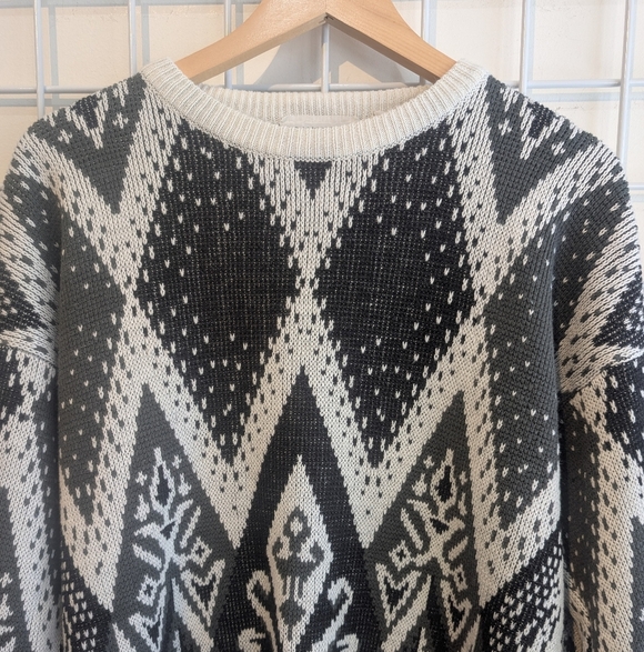 90s Vintage Olive, White And Black Knit -  Ramie Blend, Size L/XL - Picture 5 of 7